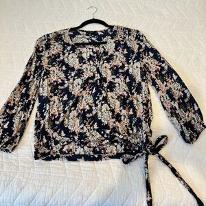 Floral Wrap Blouse - Navy